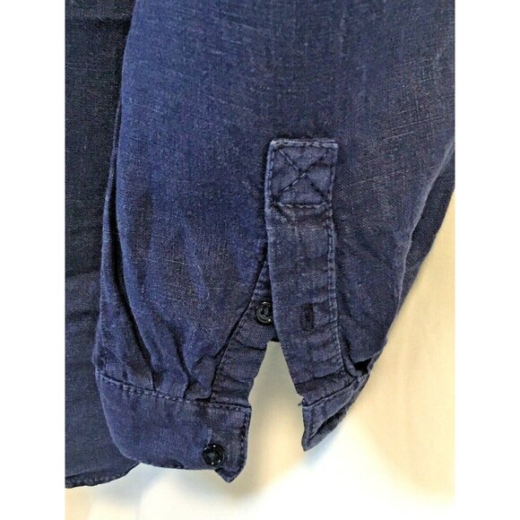 Joie 100% Linen Women Blouse Henley Size L Navy Blue Long Sleeve Rollable Hi-Lo - Picture 7 of 10